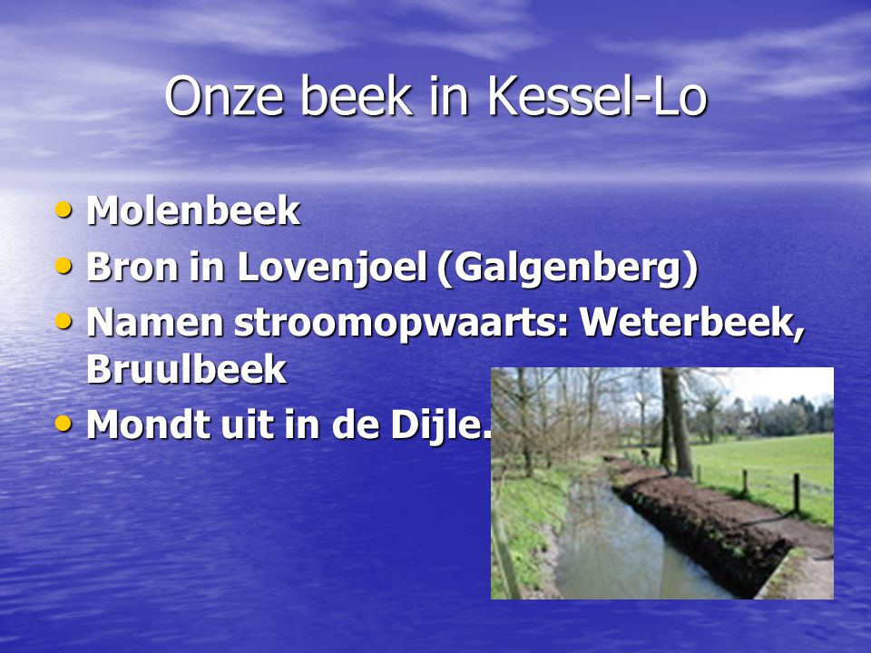 Onze beek in Kessel-Lo Molenbeek Bron in Lovenjoel (Galgenberg)