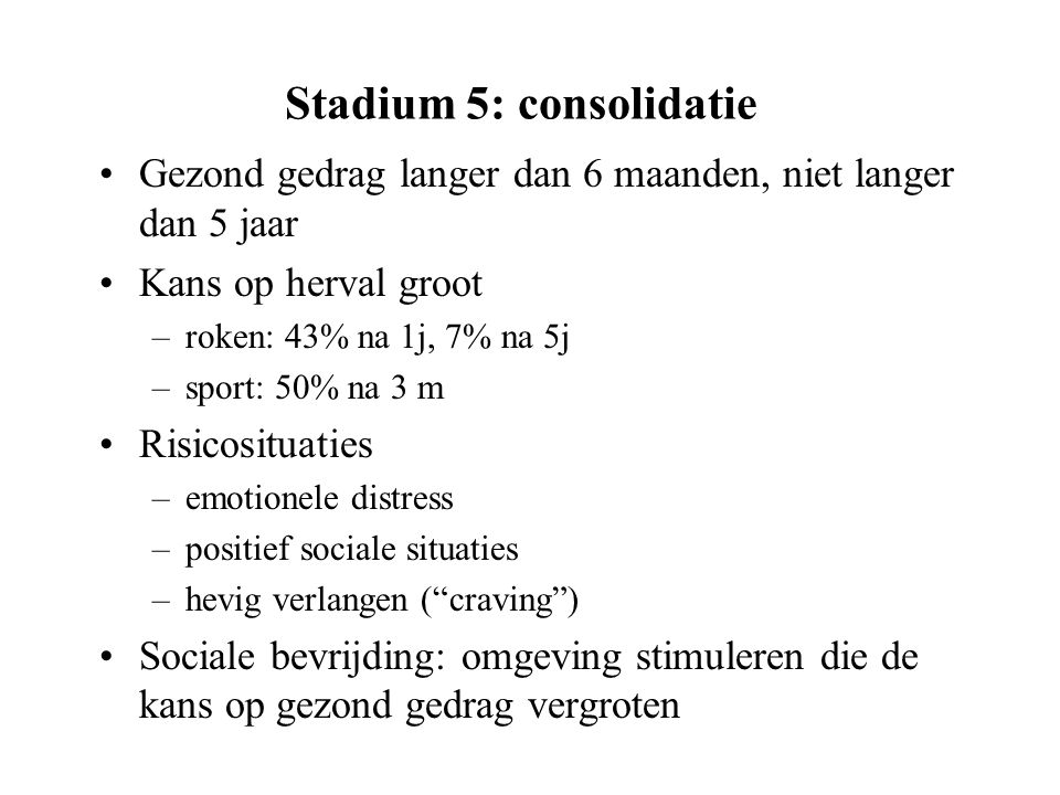 Stadium 5: consolidatie