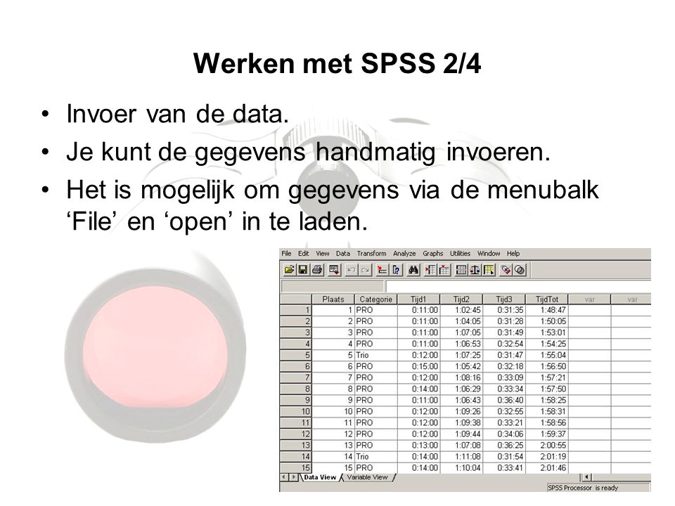 Werken met SPSS 2/4 Invoer van de data.