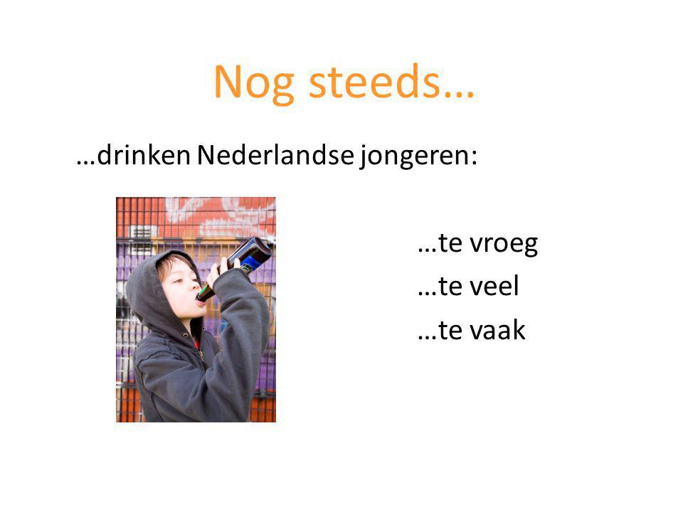 Nog steeds… …drinken Nederlandse jongeren: …te vroeg …te veel …te vaak