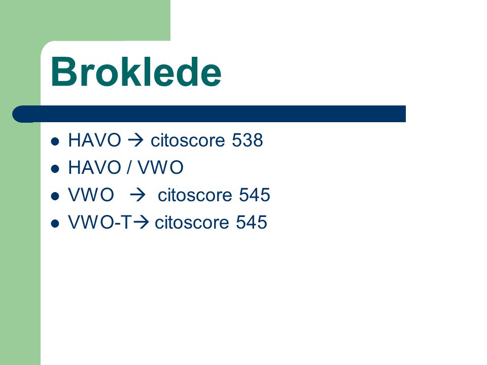 Broklede HAVO  citoscore 538 HAVO / VWO VWO  citoscore 545