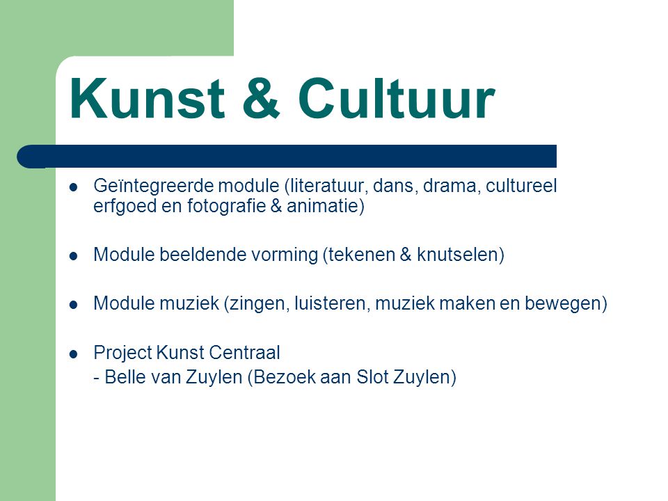 Kunst & Cultuur Geïntegreerde module (literatuur, dans, drama, cultureel erfgoed en fotografie & animatie)