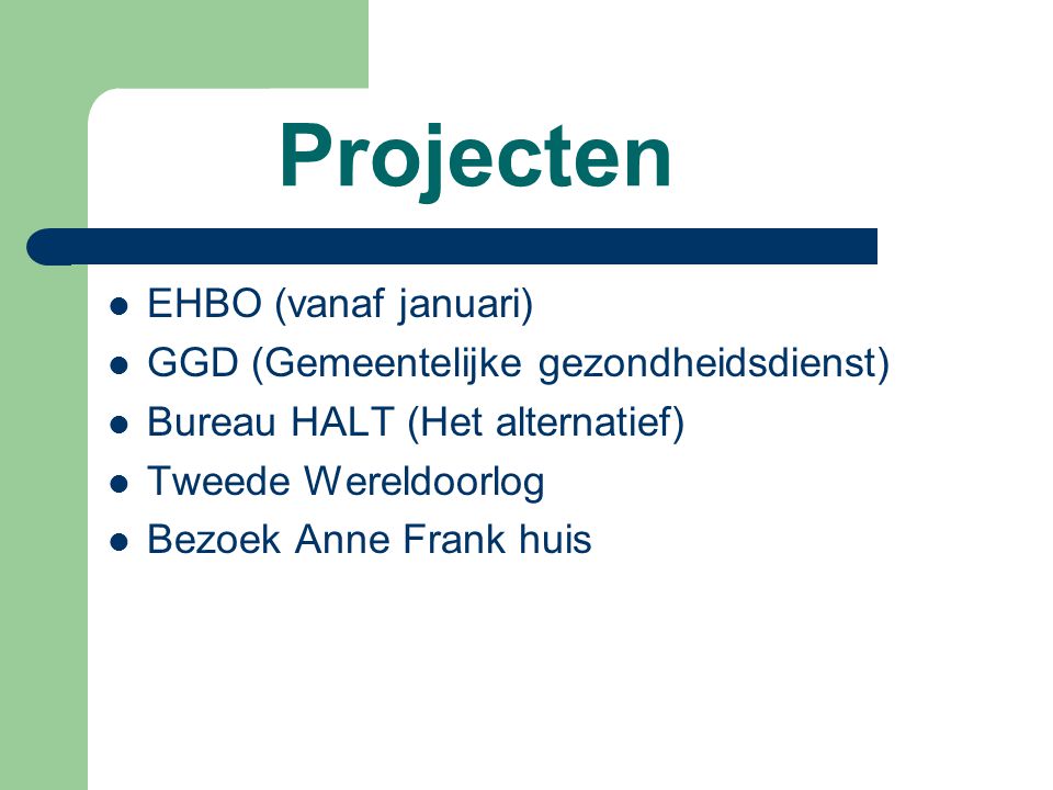 Projecten EHBO (vanaf januari) GGD (Gemeentelijke gezondheidsdienst)