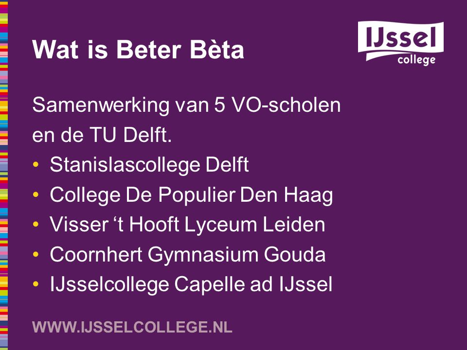 Wat is Beter Bèta Samenwerking van 5 VO-scholen en de TU Delft.