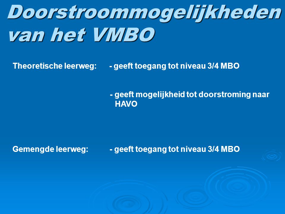Doorstroommogelijkheden van het VMBO