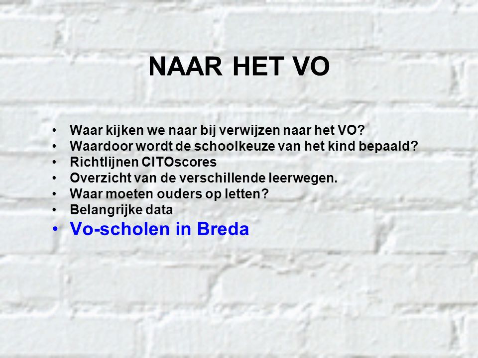 NAAR HET VO Vo-scholen in Breda