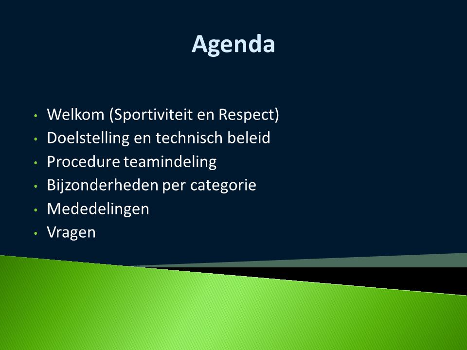 Agenda Welkom (Sportiviteit en Respect)