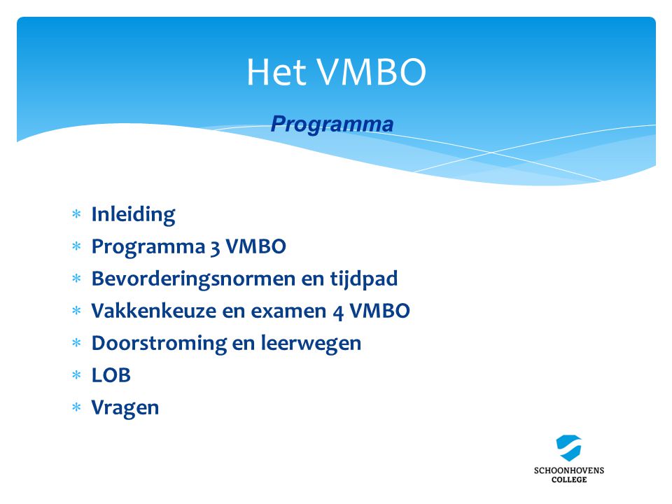 Het VMBO Programma Inleiding Programma 3 VMBO