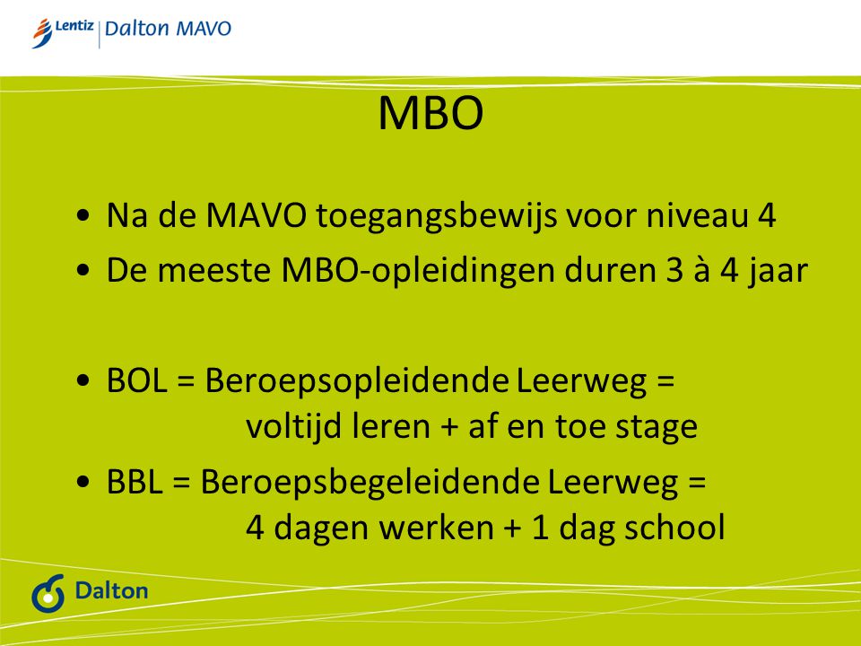 MBO Na de MAVO toegangsbewijs voor niveau 4