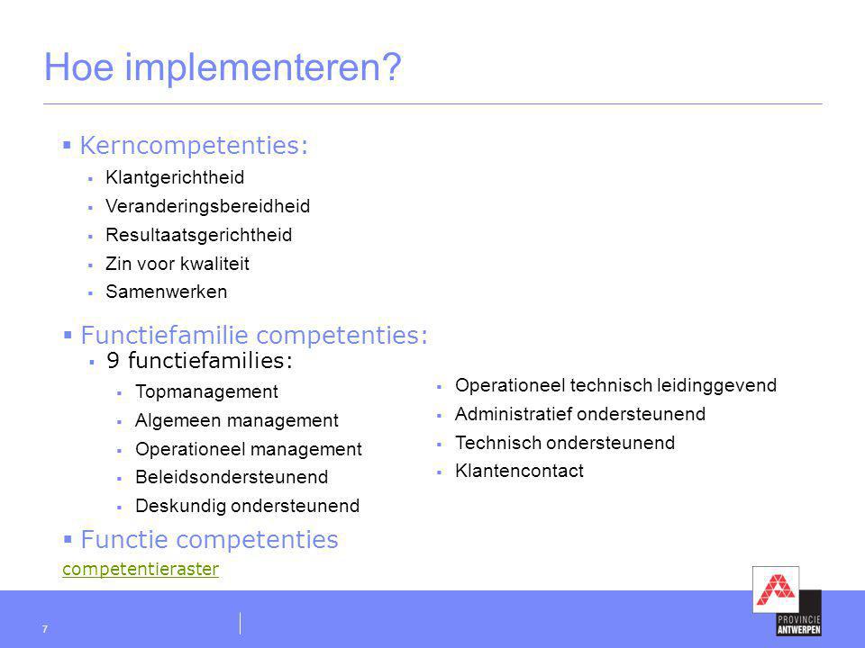 Hoe implementeren Kerncompetenties: Functiefamilie competenties: