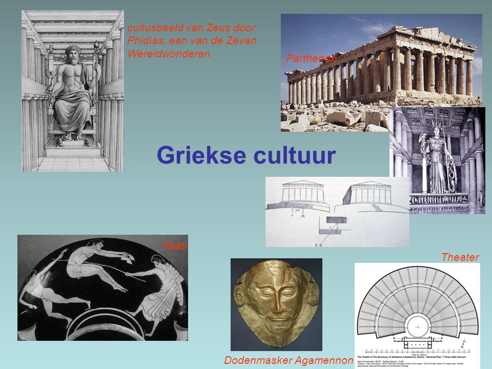Griekse cultuur cultusbeeld van Zeus door Phidias; een van de Zeven