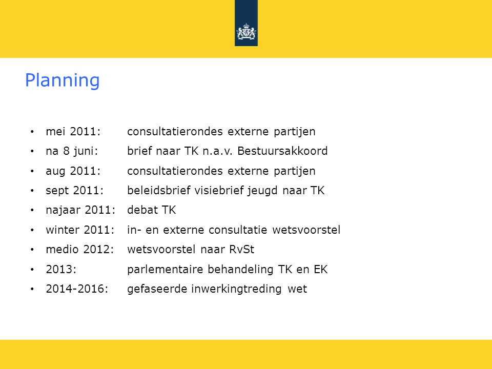 Planning mei 2011: consultatierondes externe partijen