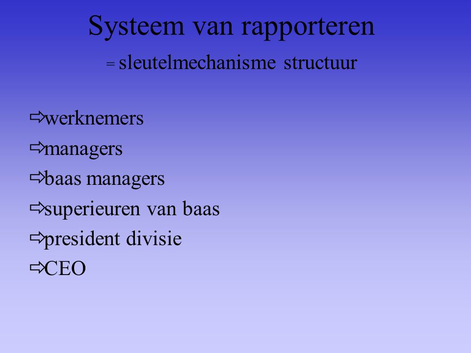Systeem van rapporteren = sleutelmechanisme structuur