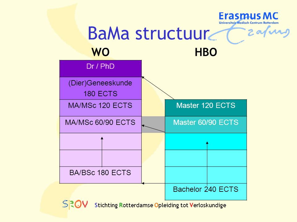 BaMa structuur WO HBO Dr / PhD (Dier)Geneeskunde 180 ECTS