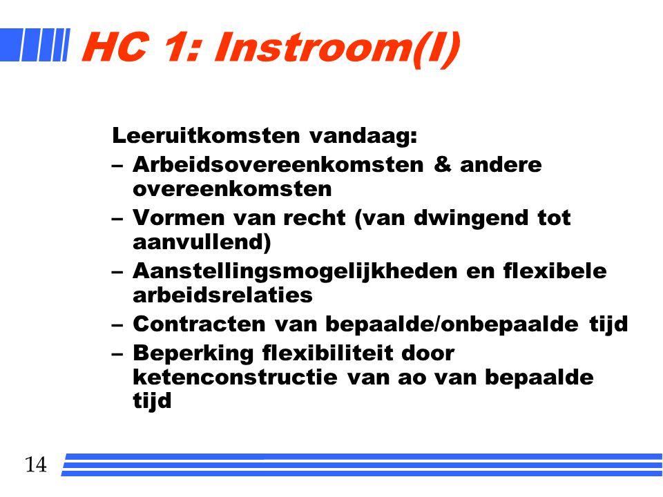 HC 1: Instroom(I) Leeruitkomsten vandaag: