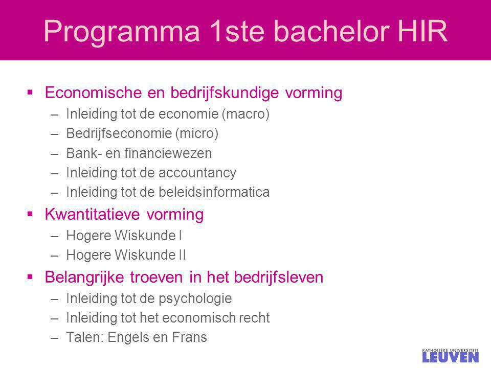 Programma 1ste bachelor HIR