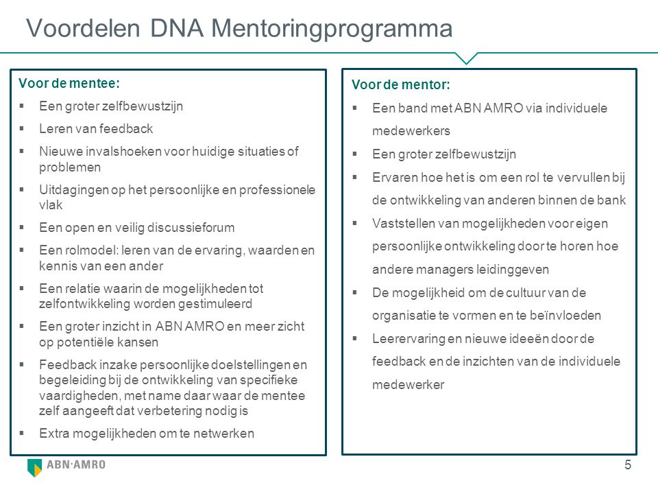 Voordelen DNA Mentoringprogramma