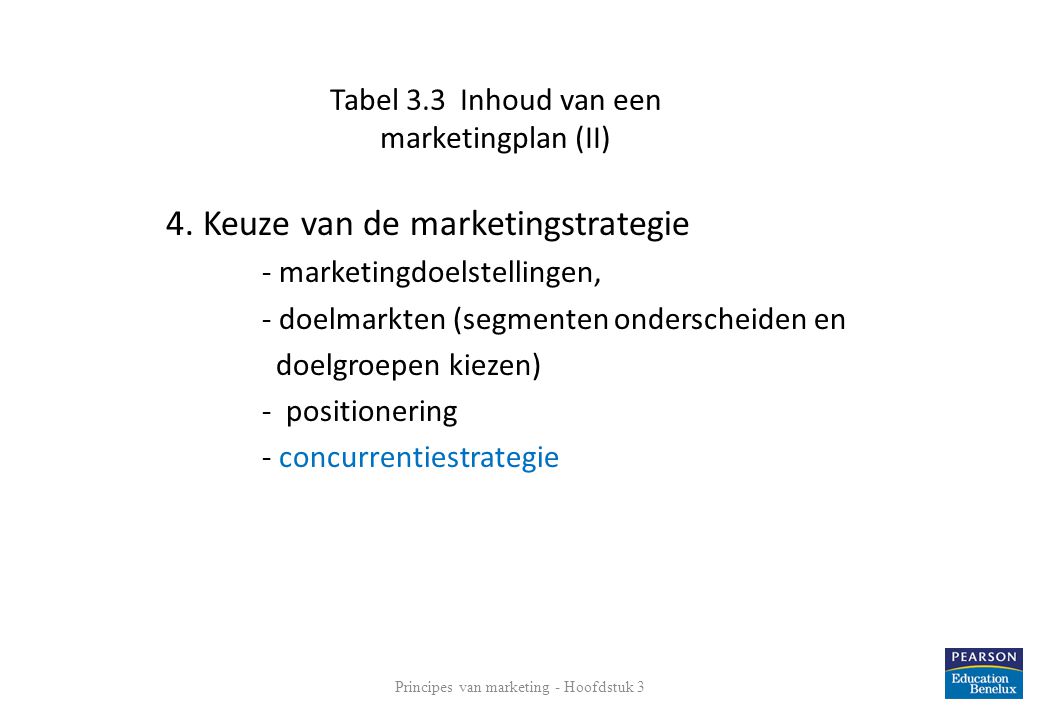 Tabel 3.3 Inhoud van een marketingplan (II)