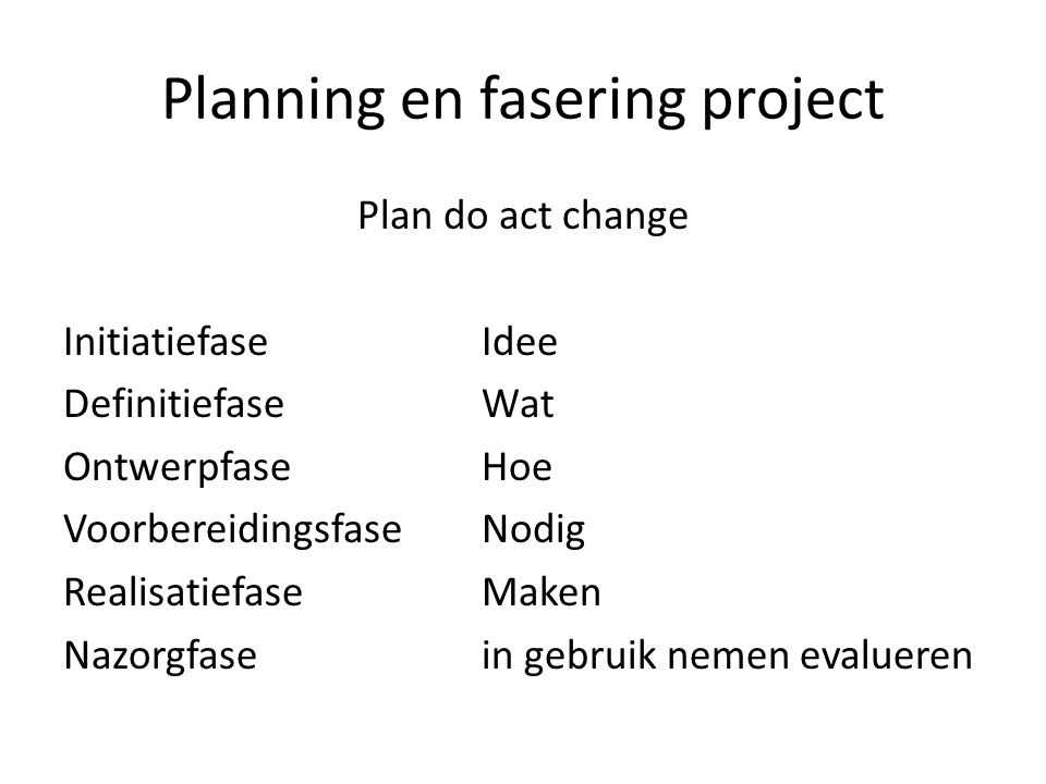 Planning en fasering project