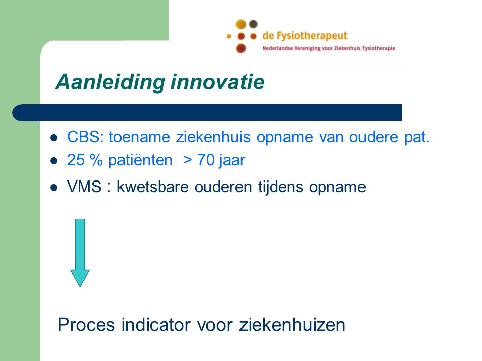 Aanleiding innovatie Proces indicator voor ziekenhuizen