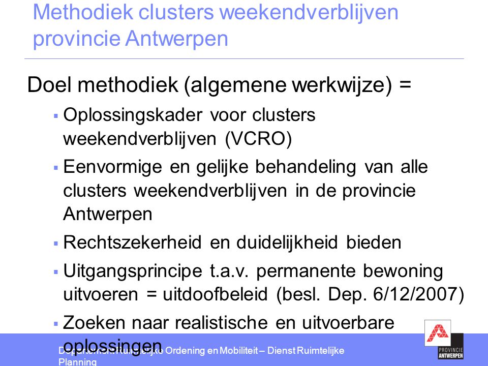 Methodiek clusters weekendverblijven provincie Antwerpen