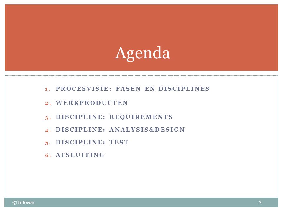 Agenda Procesvisie: fasen en disciplines WerkpRoducten