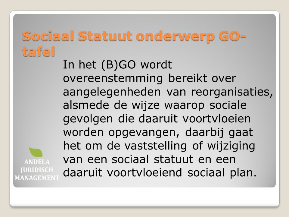 Sociaal Statuut onderwerp GO-tafel