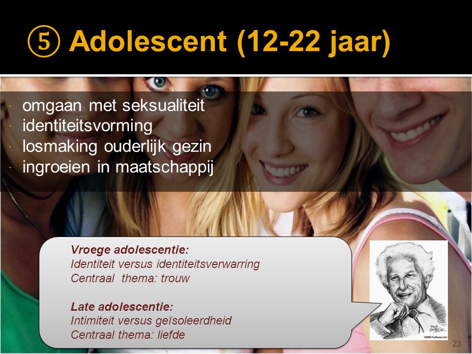 ⑤ Adolescent (12-22 jaar) omgaan met seksualiteit identiteitsvorming