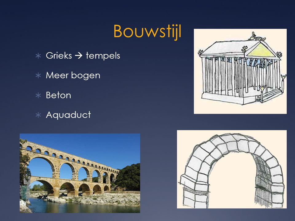 Bouwstijl Grieks  tempels Meer bogen Beton Aquaduct