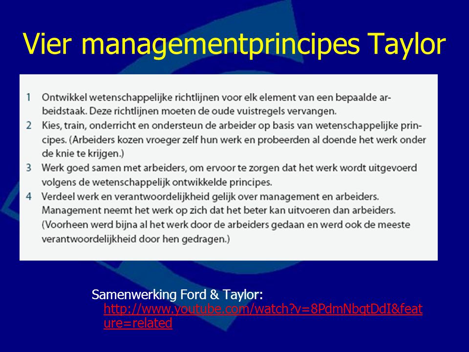 Vier managementprincipes Taylor