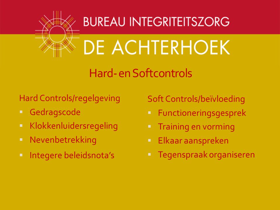 Hard- en Softcontrols Hard Controls/regelgeving