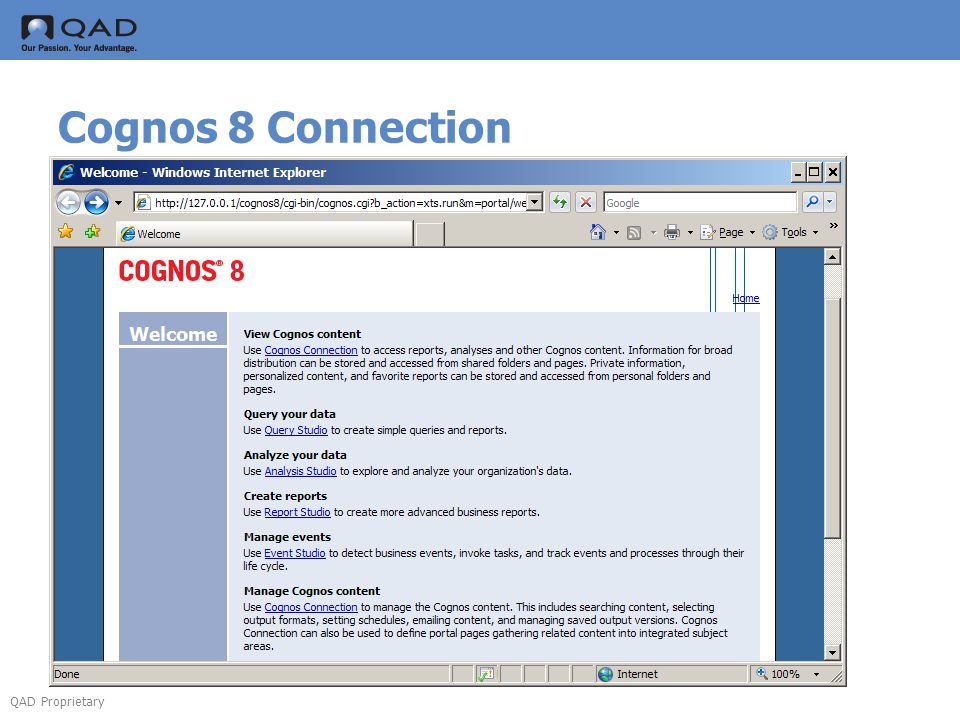 Cognos 8 Connection Click on Sales Orders