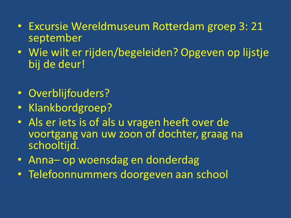 Excursie Wereldmuseum Rotterdam groep 3: 21 september