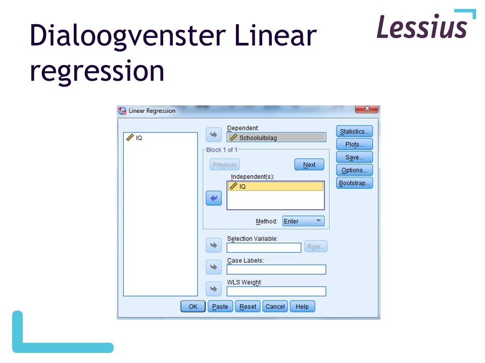 Dialoogvenster Linear regression