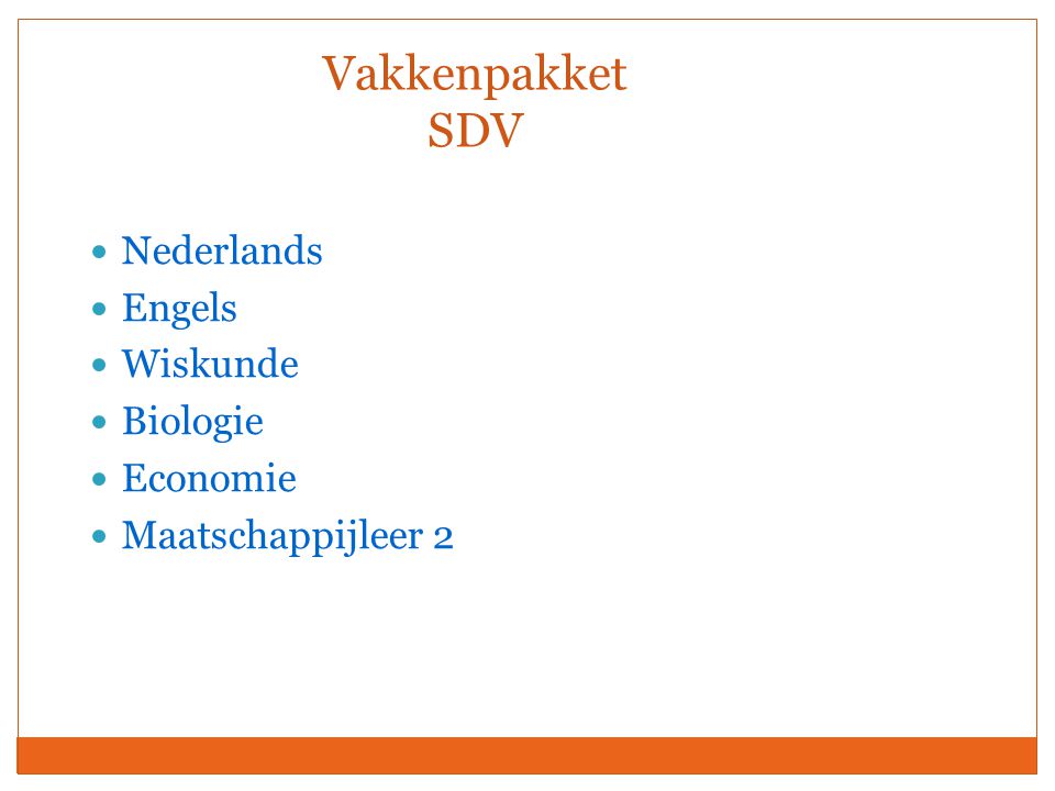 Vakkenpakket SDV Nederlands Engels Wiskunde Biologie Economie