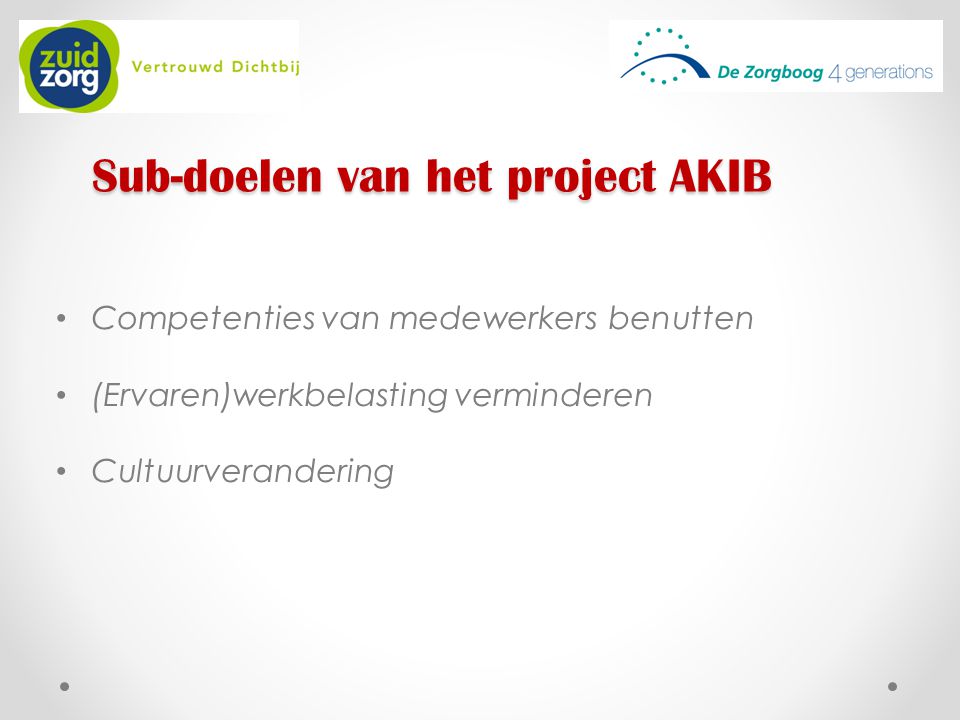 Sub-doelen van het project AKIB