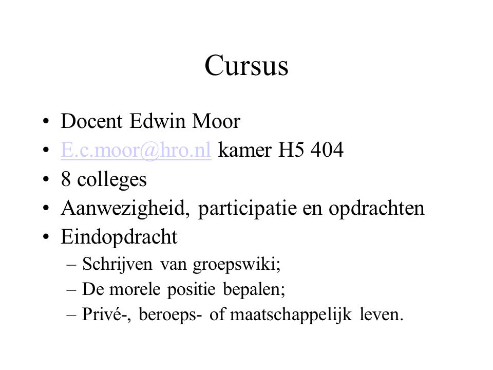 Cursus Docent Edwin Moor kamer H colleges