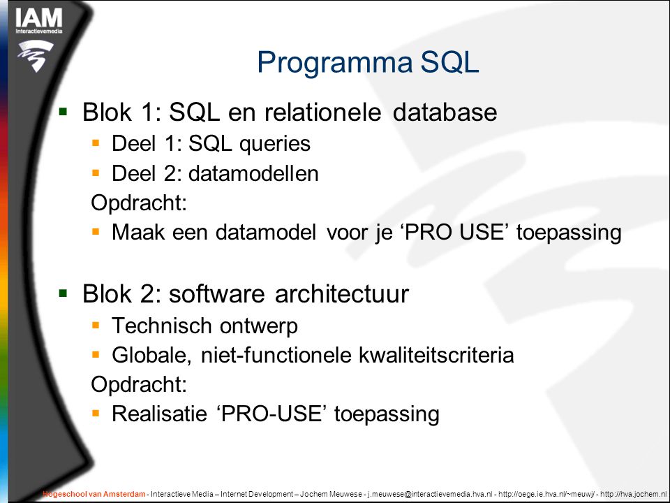 Programma SQL Blok 1: SQL en relationele database