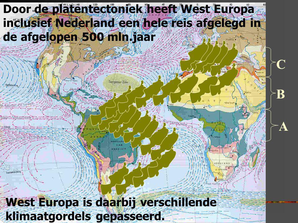 Door de platentectoniek heeft West Europa inclusief Nederland een hele reis afgelegd in de afgelopen 500 mln.jaar