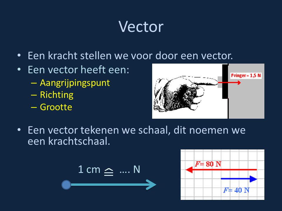 Vector Een kracht stellen we voor door een vector.