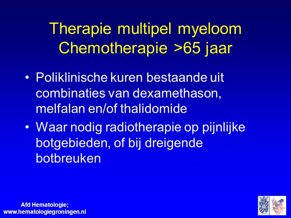 Therapie multipel myeloom Chemotherapie >65 jaar