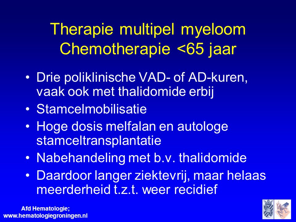 Therapie multipel myeloom Chemotherapie <65 jaar