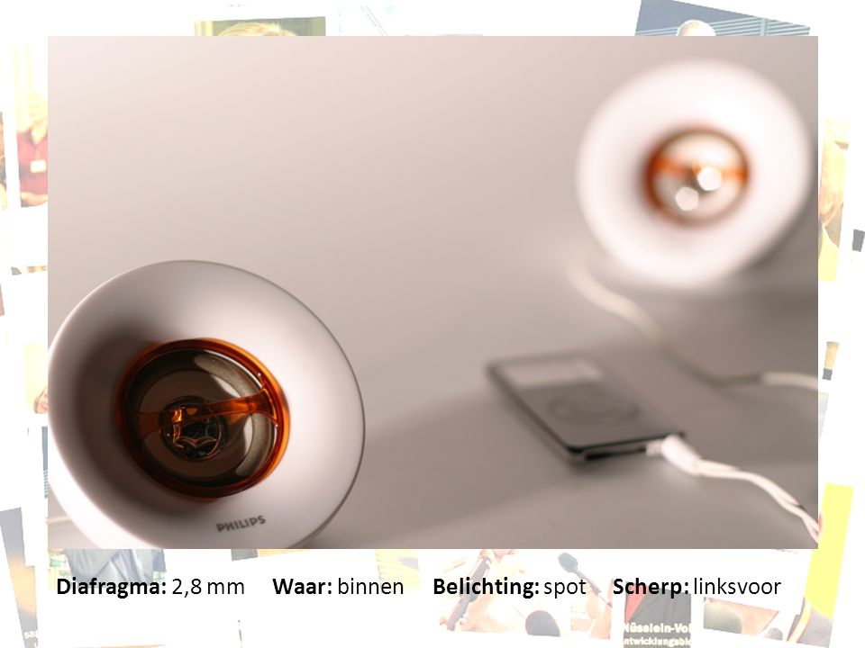 Diafragma: 2,8 mm Waar: binnen Belichting: spot Scherp: linksvoor
