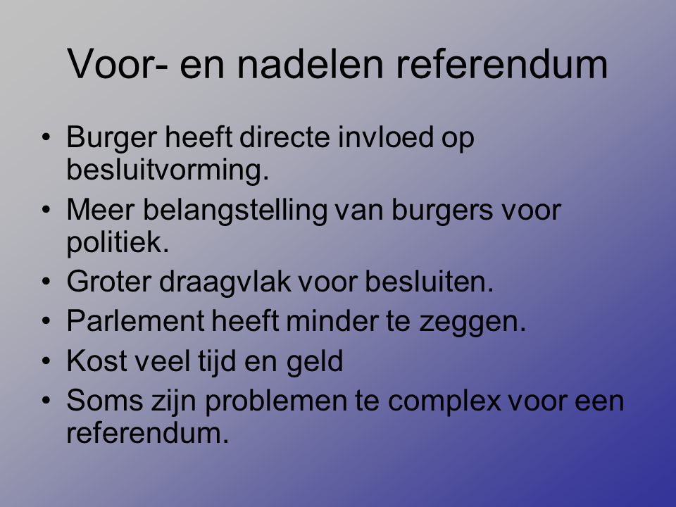 Voor- en nadelen referendum