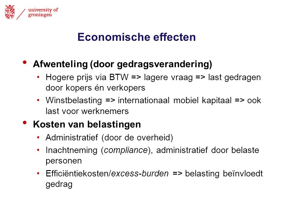 Economische effecten Afwenteling (door gedragsverandering)