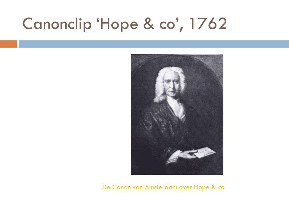 Canonclip ‘Hope & co’, 1762 De Canon van Amsterdam over Hope & co