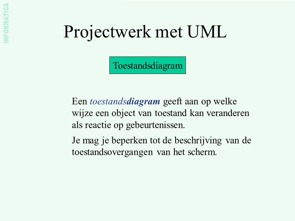 Projectwerk met UML Toestandsdiagram