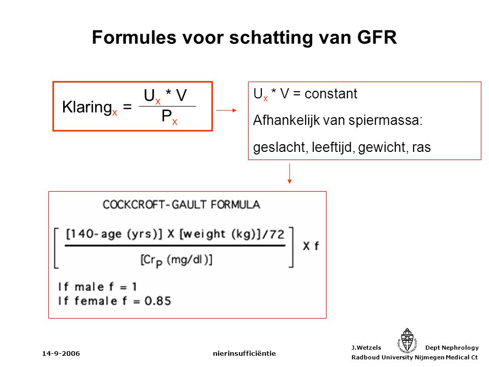 Formules voor schatting van GFR