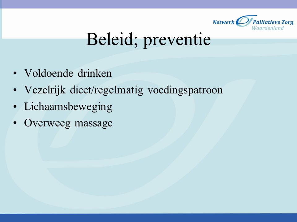 Beleid; preventie Voldoende drinken