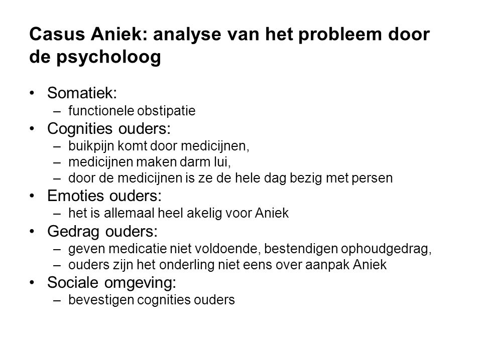 Casus Aniek: analyse van het probleem door de psycholoog